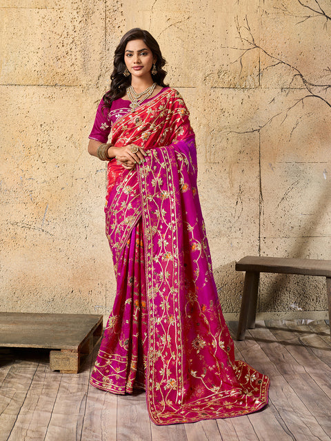  Meenakari Banarasi style saree in red colour    