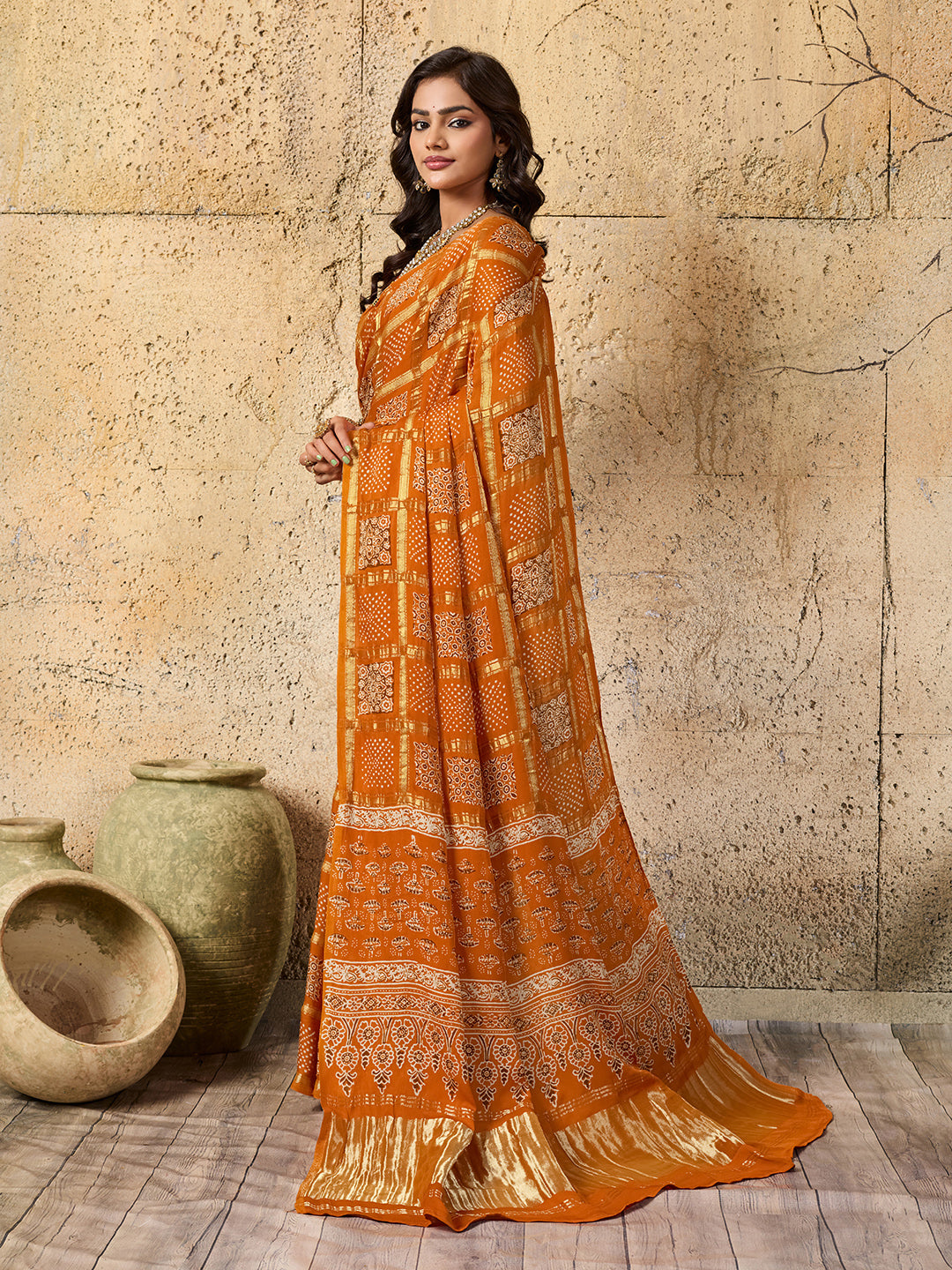 Buy Ajrakh saree With Traditional Wear Kcpc