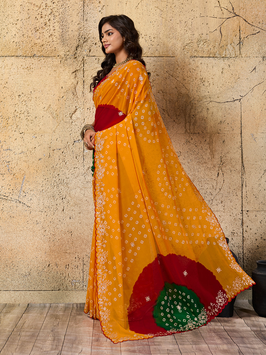 Buy Georgette Bandhani Saree With Festive Wear Kcpc