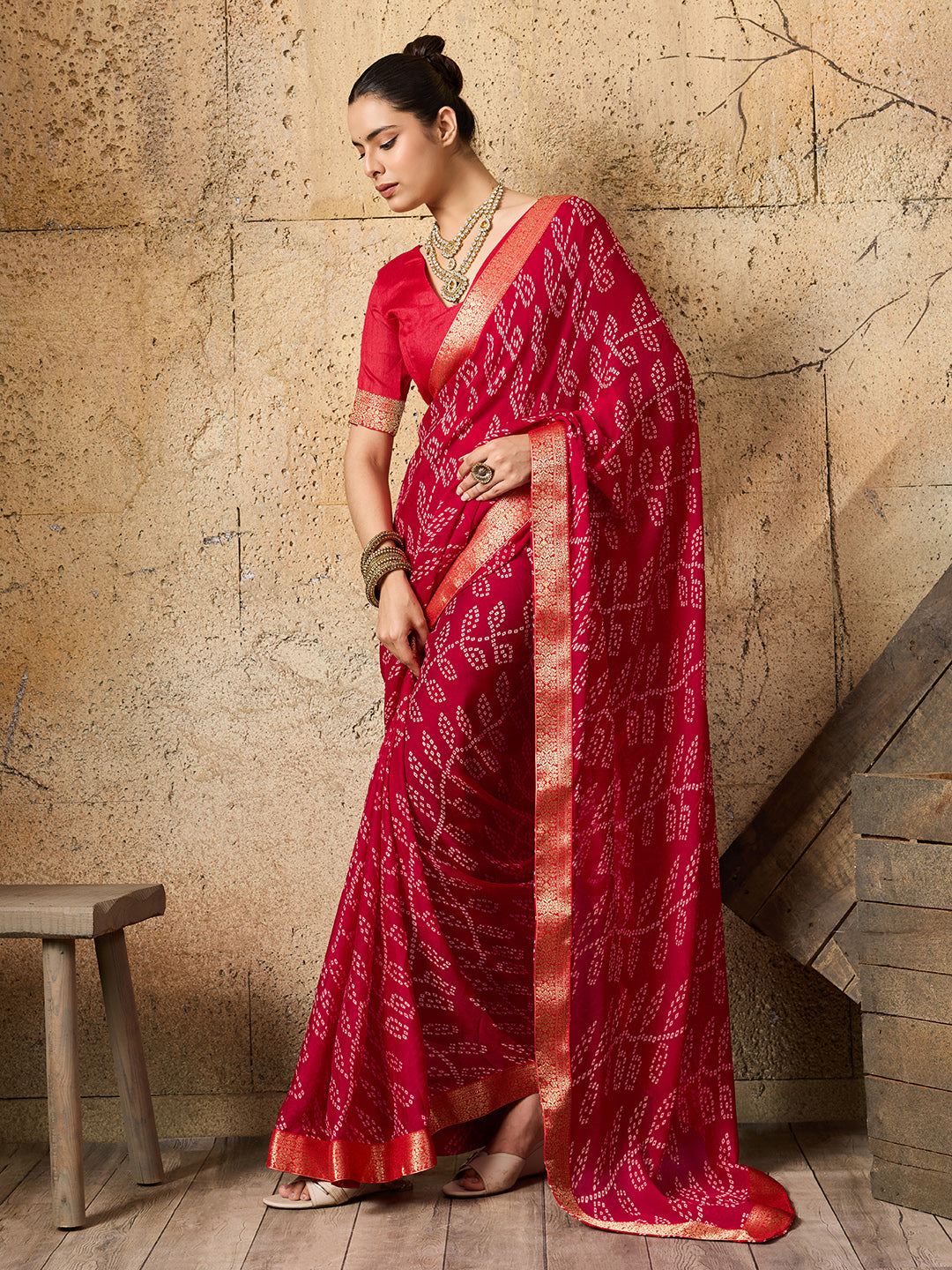 KcPc New Daily Wear Moss Chiffon Bandhani Style SareeKDN