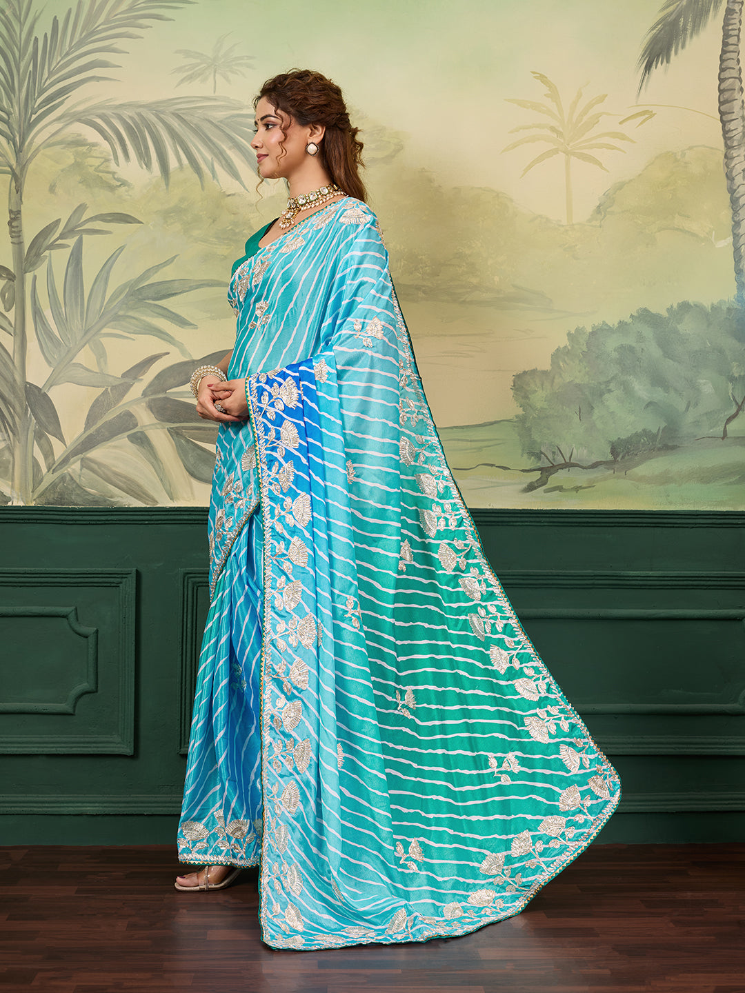  Silk Multicolored Tifli Leheriya Gotapatti work Saree 