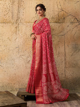 KcPc New latest Cotton silk Ajrakh style With Ajrakh HandPrint Work Saree STL