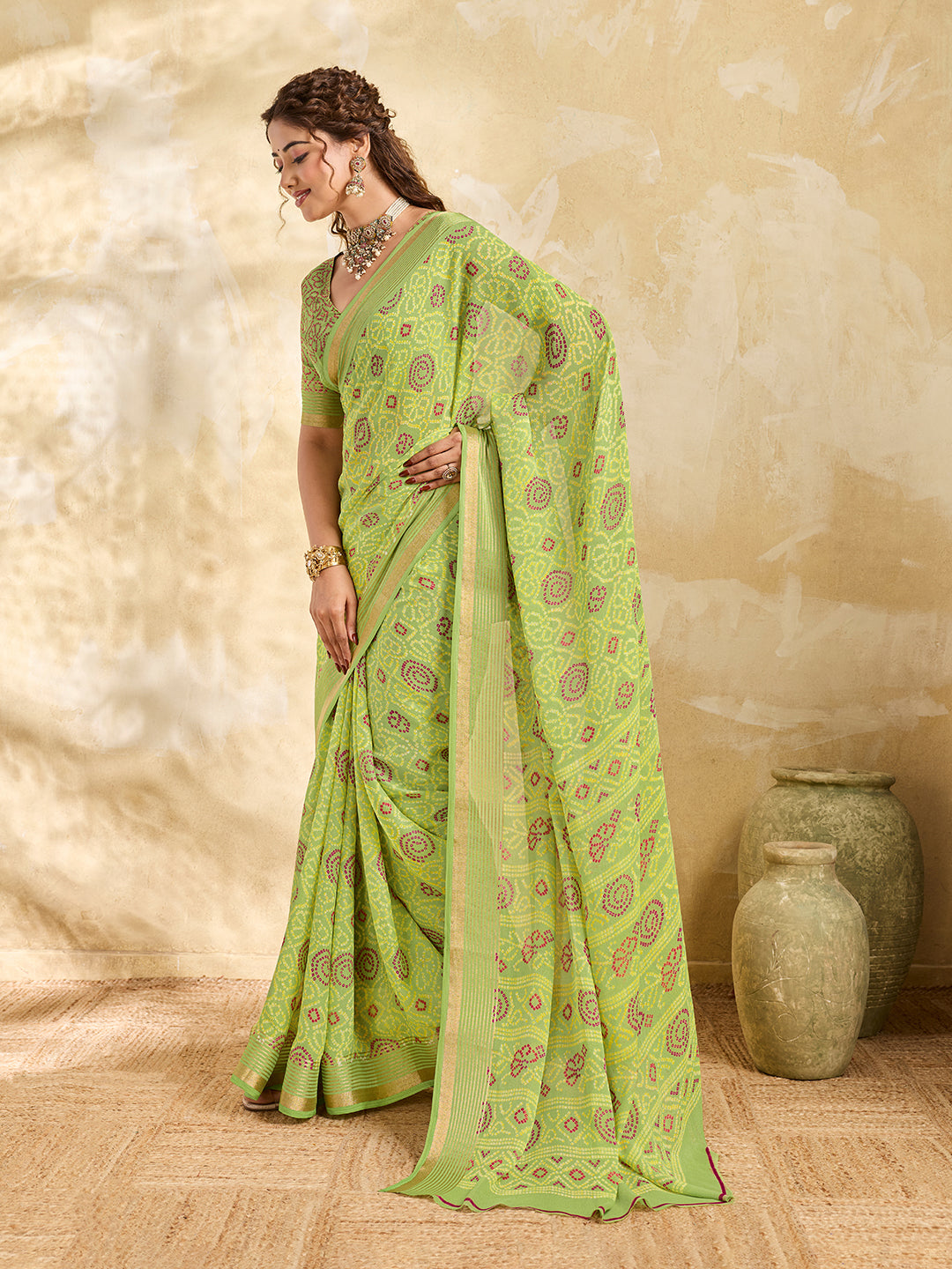 Buy Bandhani Style Saree With Casual Wear KcPc Image 2