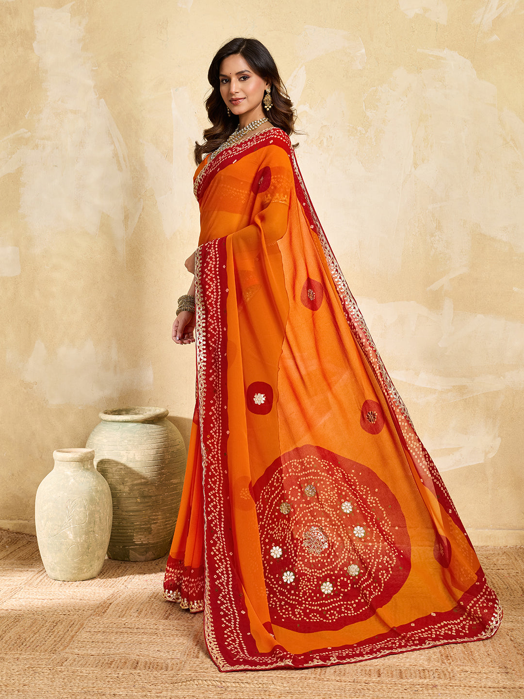 KcPc Elegant Georgette Bandhani Saree with Rich Gotapatti Work PDM