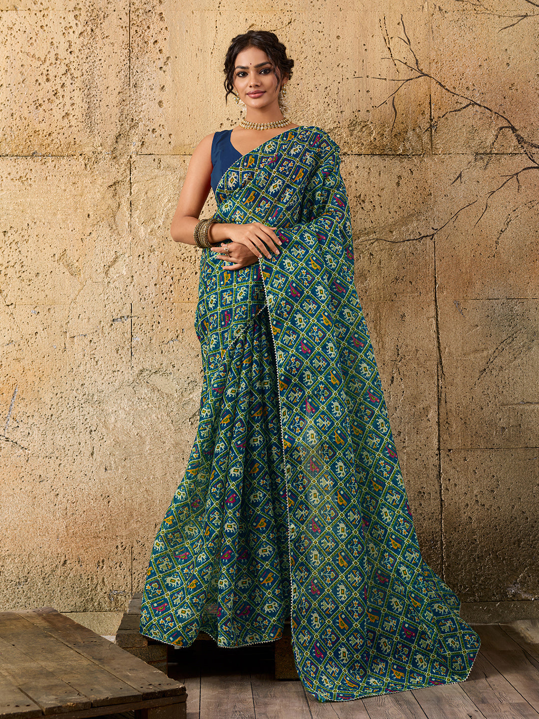 Kota Doria Saree in green colour under 500