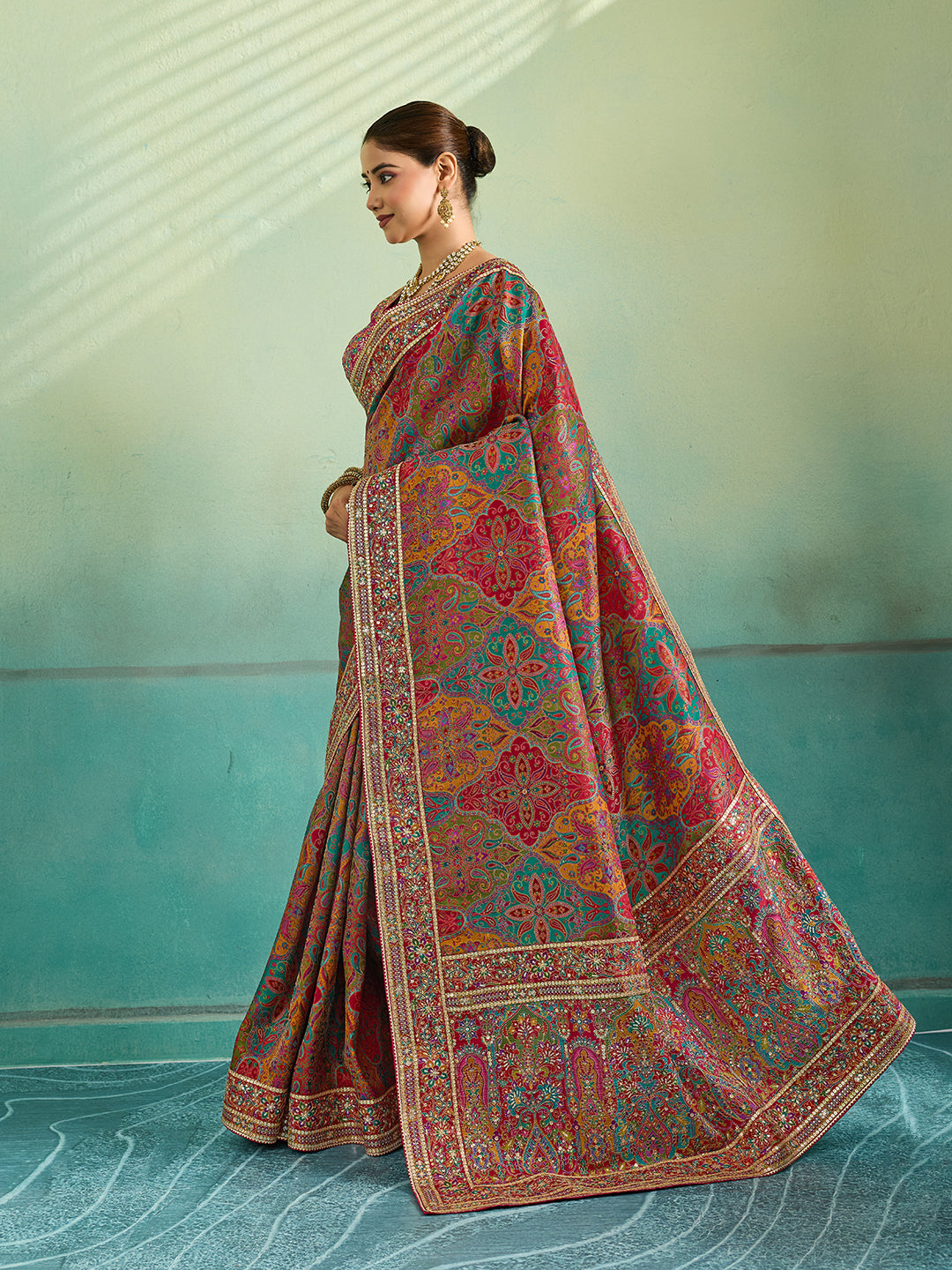 Buy Silk Printed Saree with Zari Work Kcpc