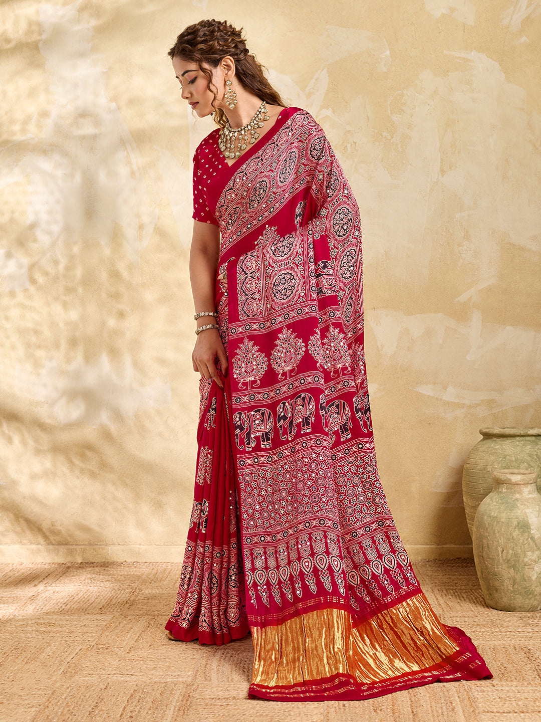 Buy Modal Silk Ajrakh Style With Mirror Work KcPc 