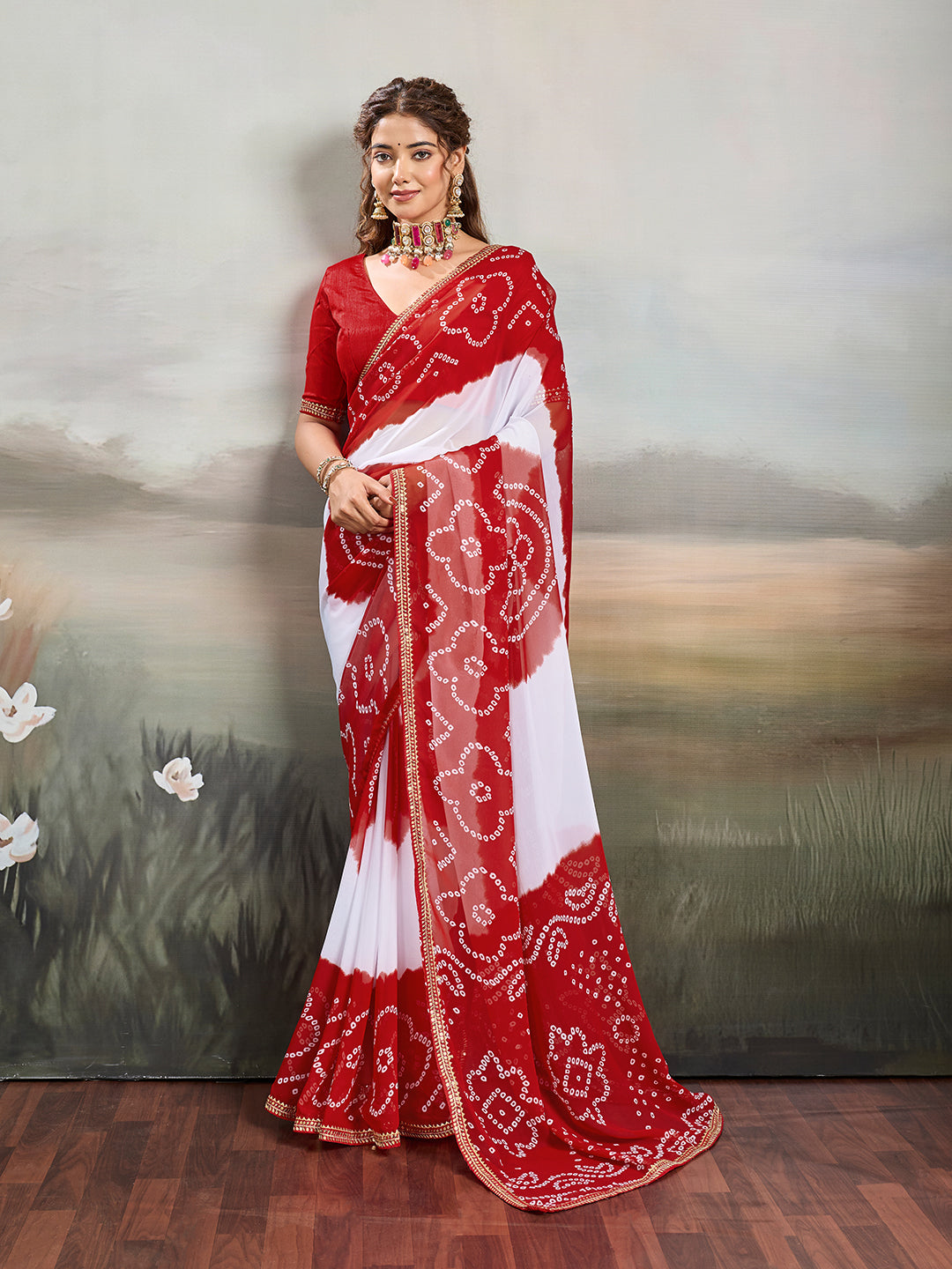 Buy New Festive Faag Style Saree with Elegant Border Work Kcpc image 1