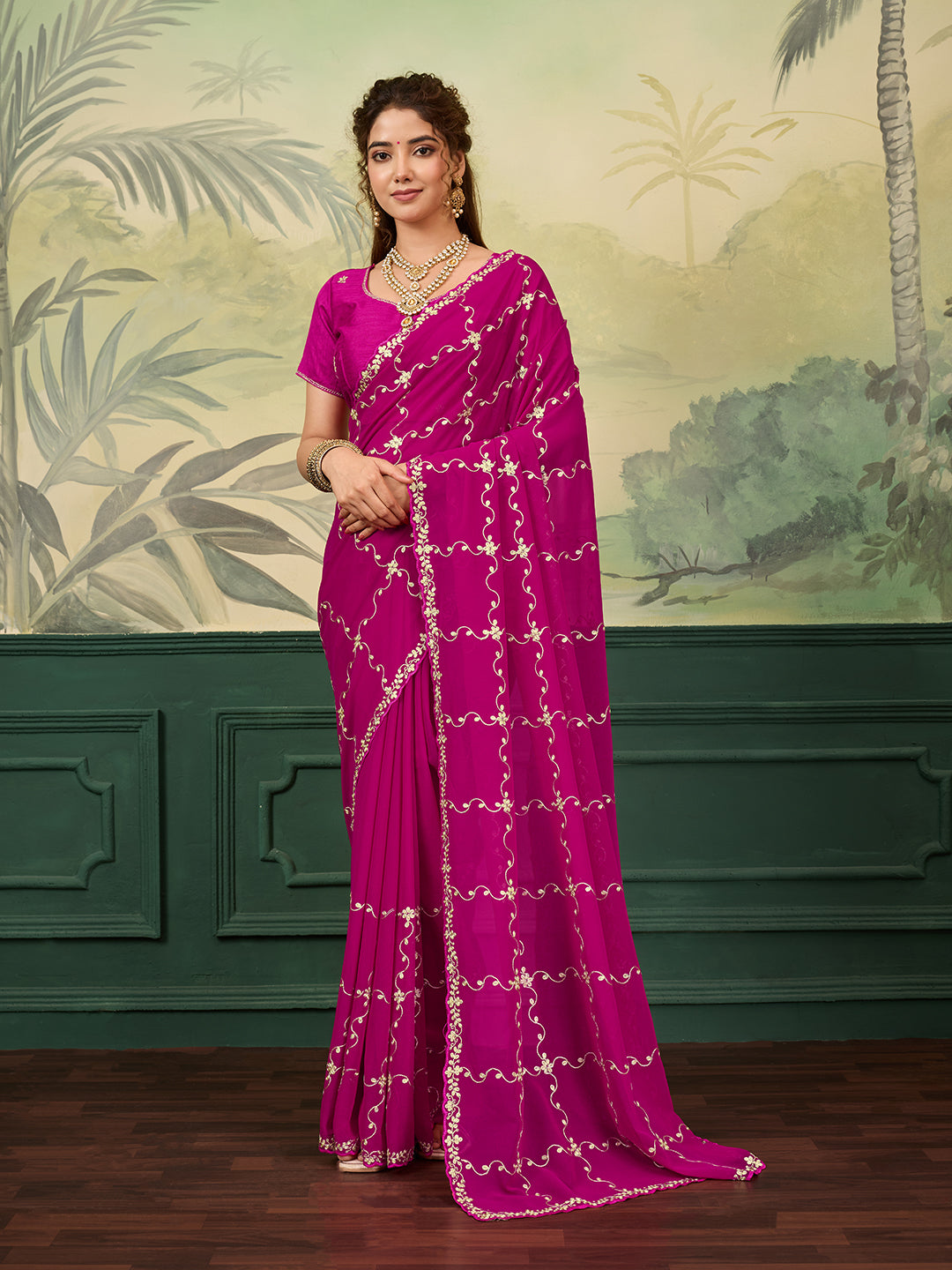 Buy New Festive Wear Saree With Rich Pittan Embellishment KcPc
