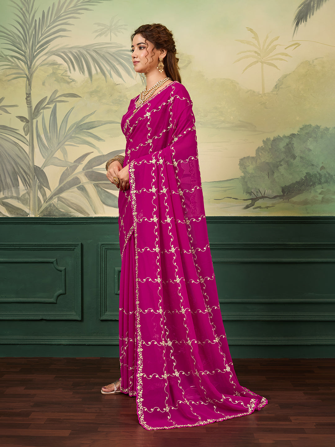 Buy New Festive Wear Saree With Rich Pittan Embellishment KcPc
