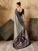  Silk Printed Style With Zari Border Work Saree in gray colour