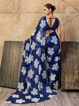  Georgette Flower Printed Style Saree in blue colour under 1000