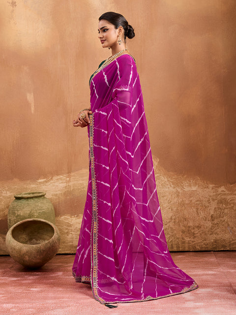 Leheriya style saree in pink colour 