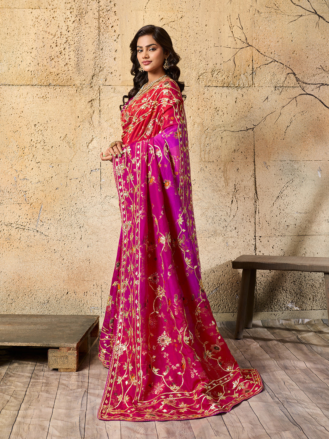  Meenakari Banarasi style saree in red colour