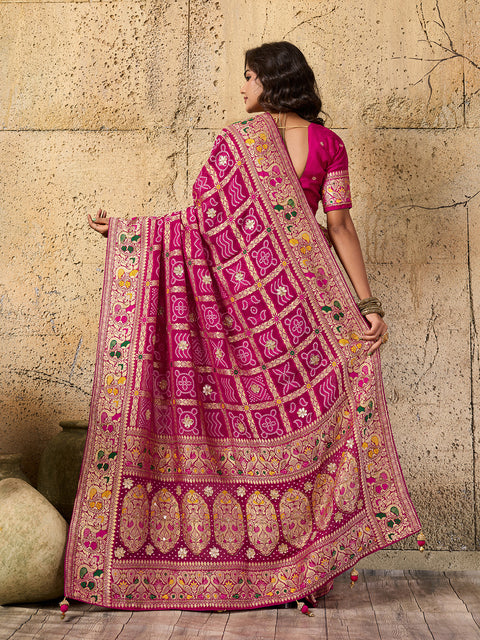  Georgette Gharchola Bandhej Cutdana Gotapatti Work Saree 
