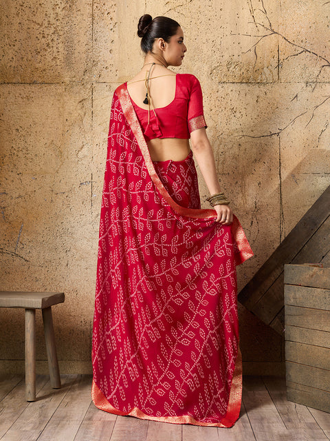 KcPc New Daily Wear Moss Chiffon Bandhani Style Saree  KDN