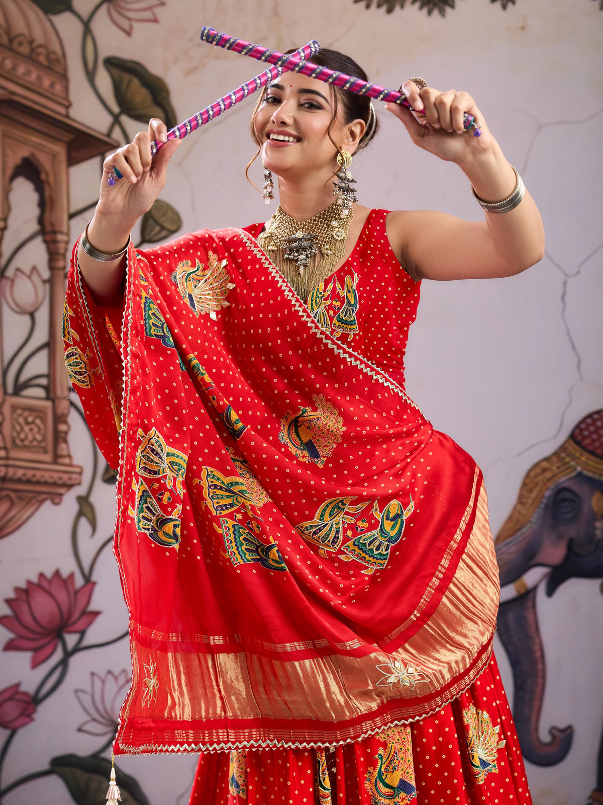 KcPc Beautiful Kalamkari Style Gaji Silk Lehenga with Gotapatti GOURI