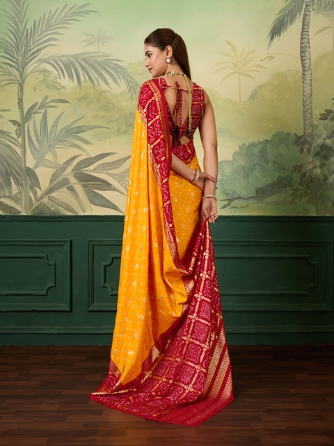 KcPc New Latest Cotton silk Bandhani Saree with Foil print Saree SWA