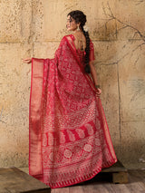 KcPc New latest Cotton silk Ajrakh style With Ajrakh HandPrint Work Saree STL