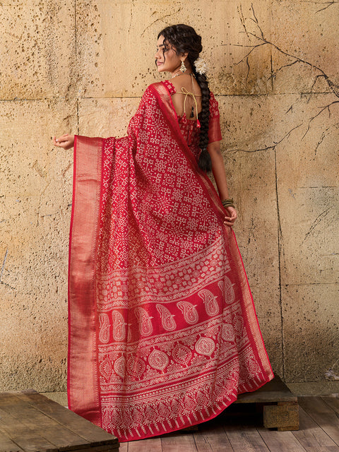 KcPc New latest Cotton silk Ajrakh style With Ajrakh HandPrint Work Saree STL