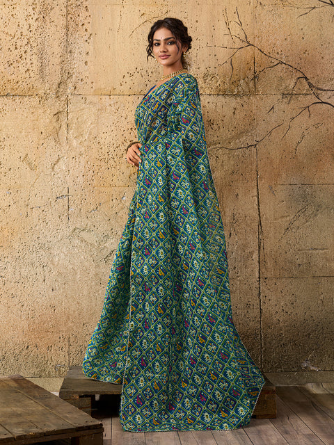 Kota Doria Saree in green colour under 500