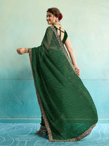 KcPc New Beautiful Georgette Leheriya Style With Embroidery Border Work Saree STL