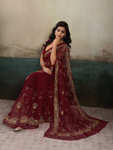 Buy Designer Saree With Handcrafted Aari Tari Work 