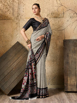 Silk Printed Style With Zari Border Work Saree in gray colour