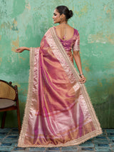  Banarasi Handloom katan silk Tissue Fabric saree in soft pink colour