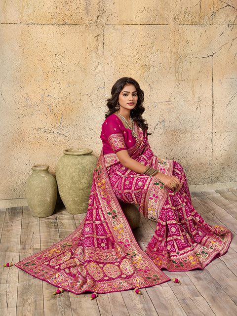  Georgette Gharchola Bandhej Cutdana Gotapatti Work Saree 