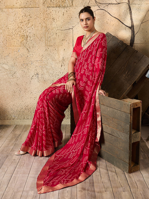 KcPc New Daily Wear Moss Chiffon Bandhani Style Saree  KDN