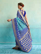 KcPc New Launch Pure Khaddi Georgette Upada Neemzari Bandhej SareeFirozi Blue