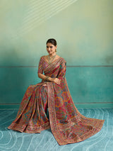 Buy Silk Printed Saree with Zari Work Kcpc