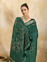 KcPc New Viscos Silk Bandhani Print Aari tari work Saree Green GAN