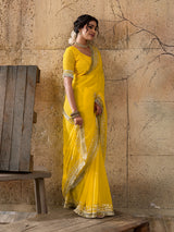 Buy Festive Wear Pure Georgette Saree with Gota Patti work in yellow colour