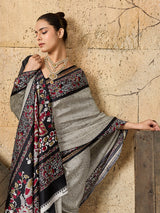  Silk Printed Style With Zari Border Work Saree in gray colour