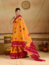 KcPc New Elegant Cotton Ghatchola Saree with Bikaneri Bandhej Work KC