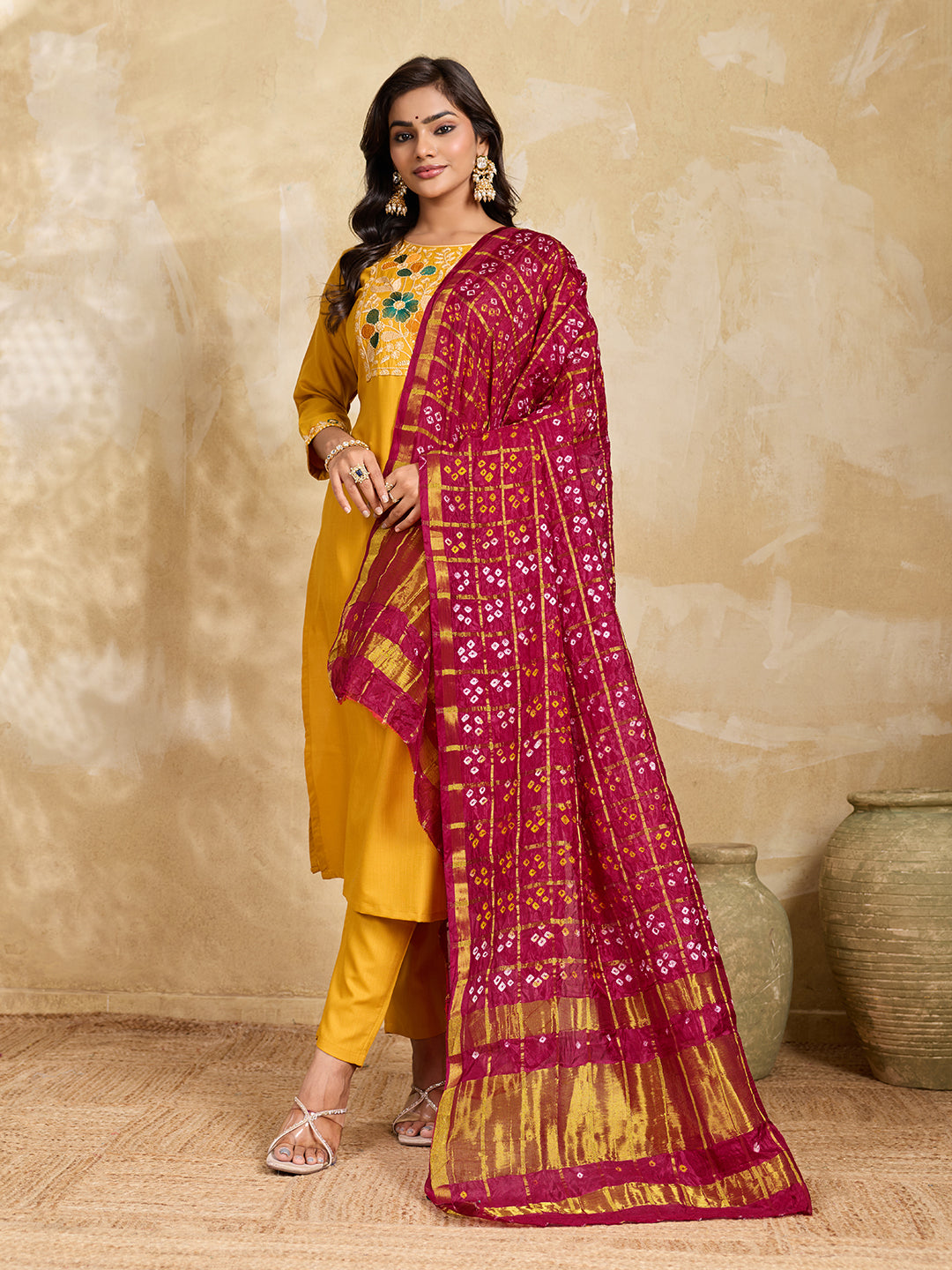 KcPc Premium Art Silk Bandhani Ghatchola Dupatta for Traditional Look