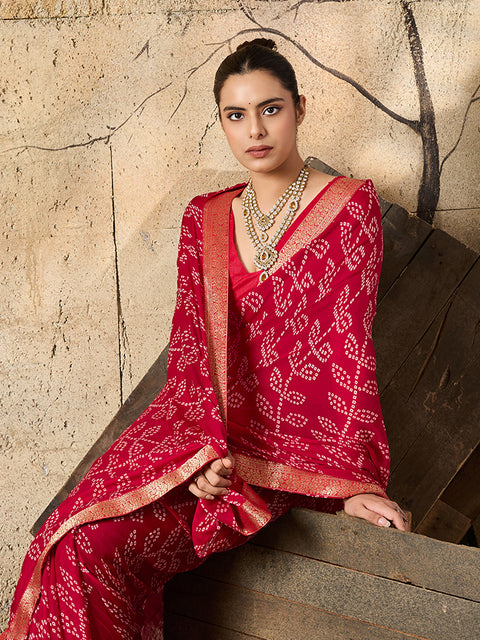 KcPc New Daily Wear Moss Chiffon Bandhani Style Saree  KDN