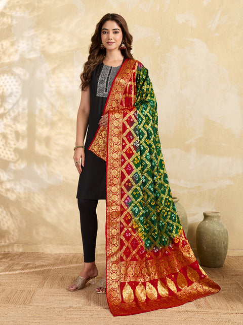 KcPc Jacquard Silk Bandhani Dupatta with Handmade Work
