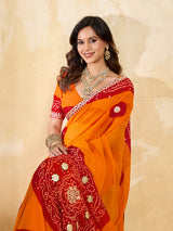 KcPc Elegant Georgette Bandhani Saree with Rich Gotapatti Work PDM