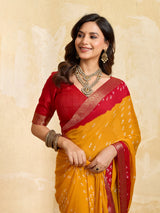 KcPc New Beautiful Moss Chiffon Georgette Bandhani Sarees Yellow Red KDM