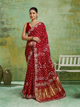 KcPc Special Bridal Gaji Silk Handmade Bandhej Saree With Gota Patti WorkSAM