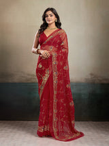 Buy Designer Saree With Handcrafted Aari Tari Work 