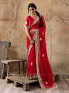 Buy Red saree with gold embroidery gatapati work in red colour
