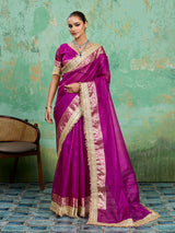  treding Tissue Silk saree in rani colour 