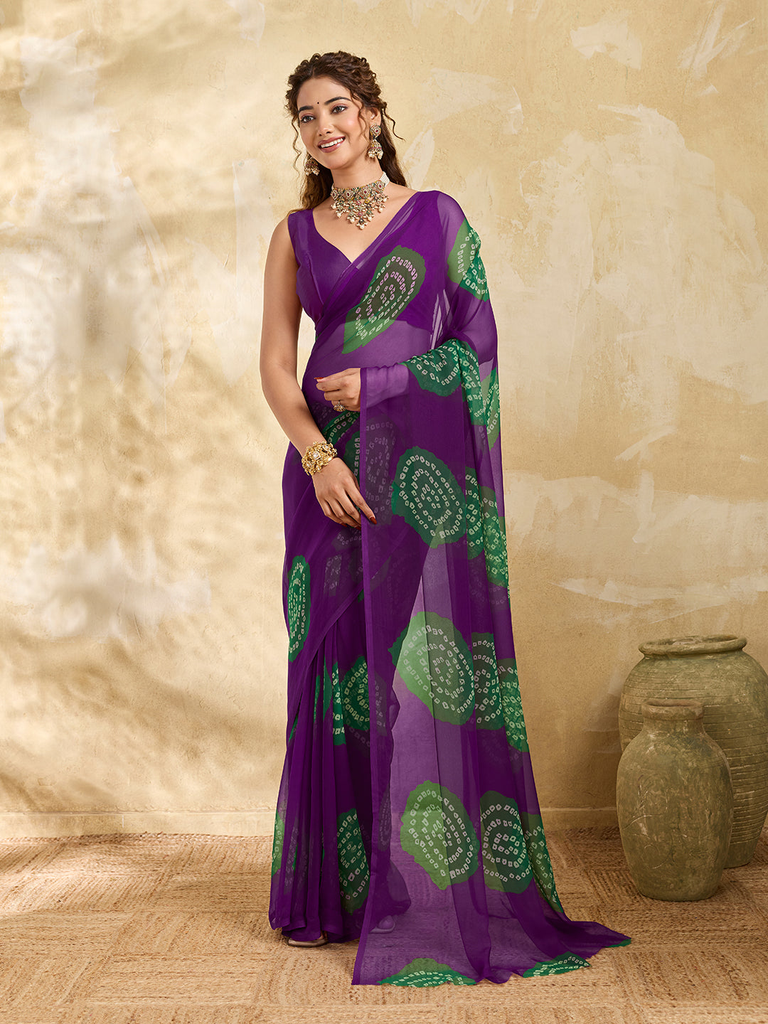  A wine colour saree with bandhani print under 500