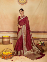 KcPc Traditional Bandhani Style Viscose Silk Saree with Elegant Zari Weaving SSM