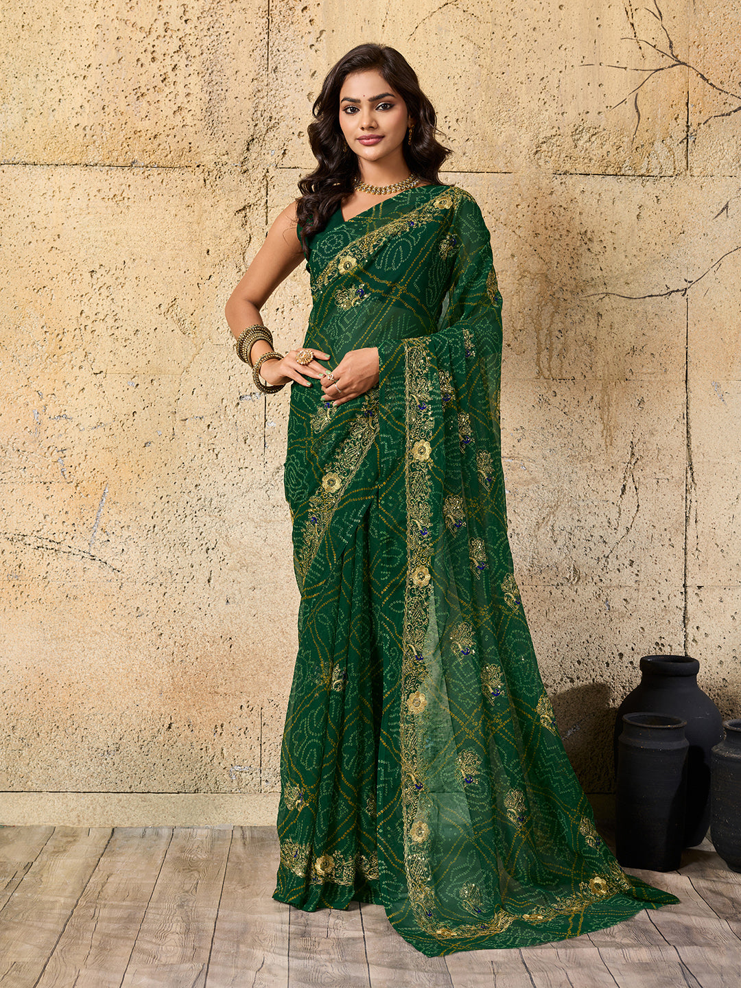 Buy latest Royal Bandhani Georgette Saree With Wedding Wear