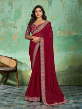  Georgette Bandhani With Gotapatti Work Saree in red colour